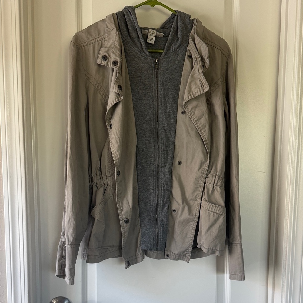 Style & Co. Tan Utility Jacket with Gray Hood / M29